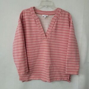 Haven Well‎ Within Striped Pullover Sweatshirt Coral White V Neck Long Sleeve L
